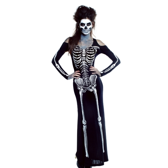 Women's Bone Appétit Skeleton Long Dress Costume - Picture 2 of 10